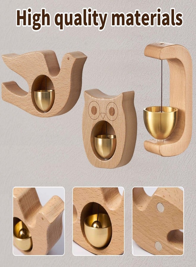 YOUNEEDFUL 2025 New Magnetic Doorbell, Vintage Wooden Wind Chime Doorbell with Brass Bell, Dopamine Decoration, Self-Adhesive Doorbell, Suitable for Business and Gift. (Owl) - Image 2